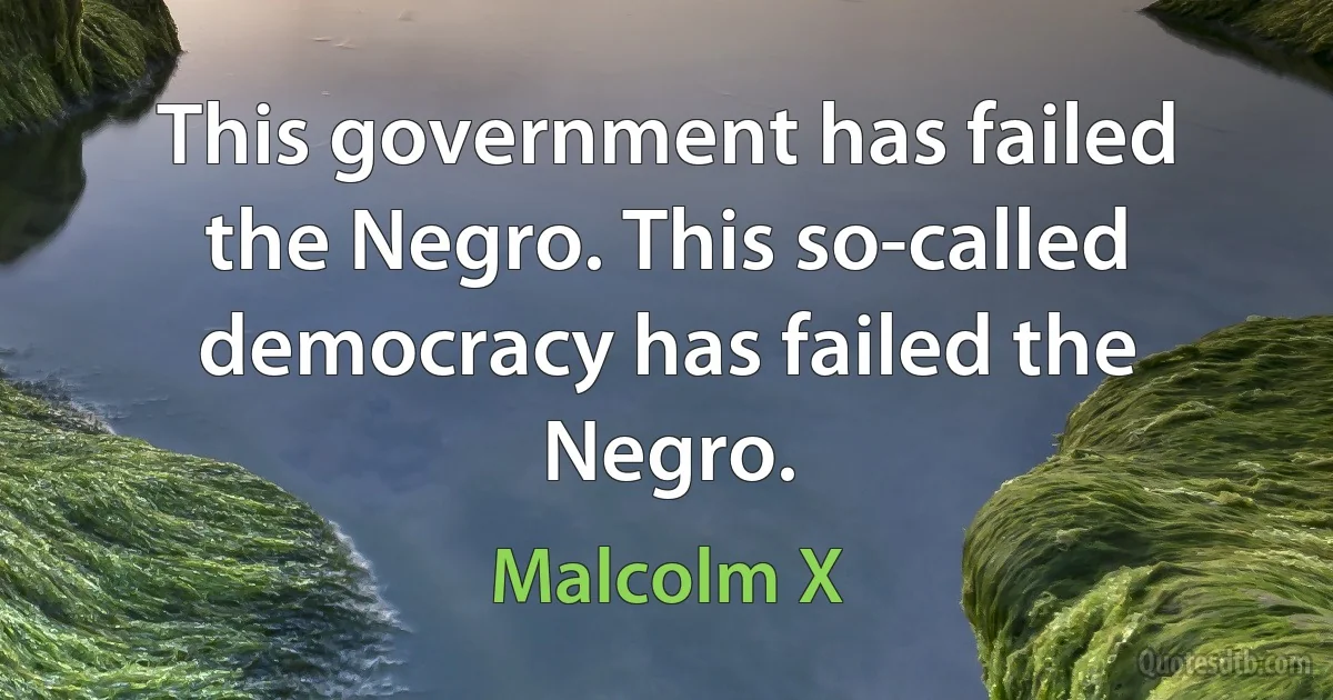 This government has failed the Negro. This so-called democracy has failed the Negro. (Malcolm X)