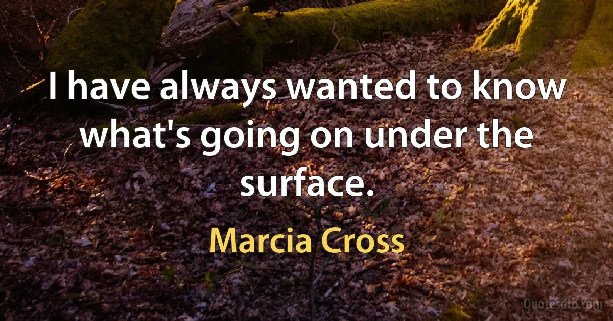 I have always wanted to know what's going on under the surface. (Marcia Cross)