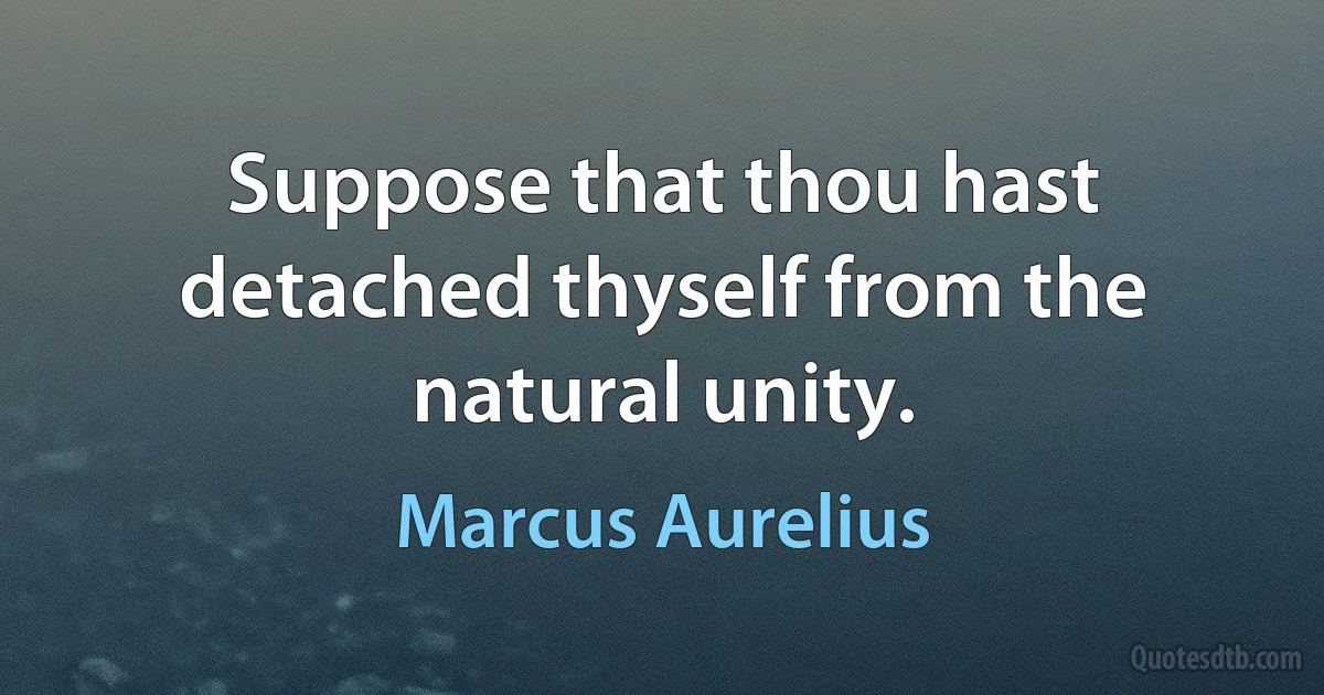 Suppose that thou hast detached thyself from the natural unity. (Marcus Aurelius)