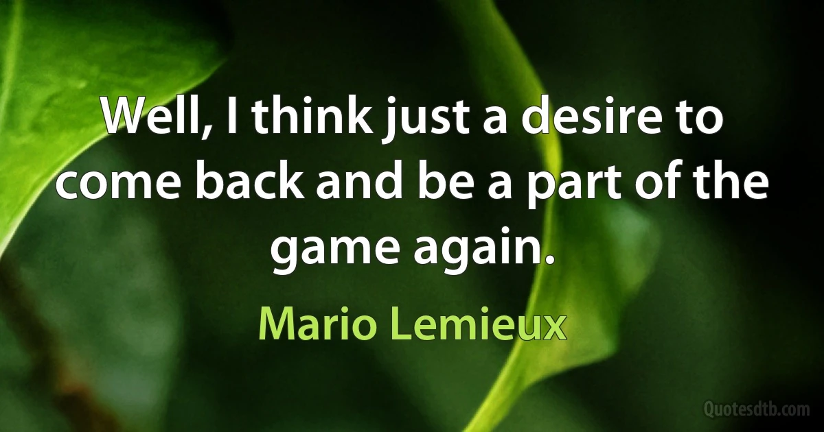 Well, I think just a desire to come back and be a part of the game again. (Mario Lemieux)