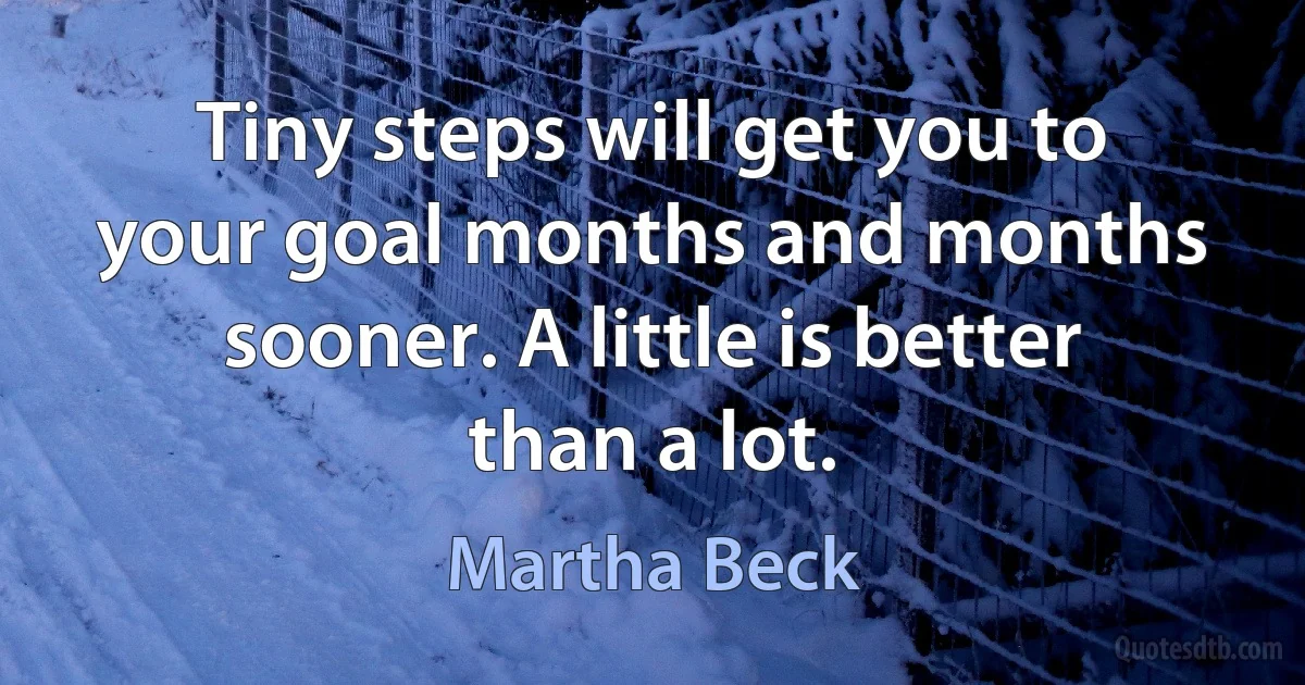 Tiny steps will get you to your goal months and months sooner. A little is better than a lot. (Martha Beck)