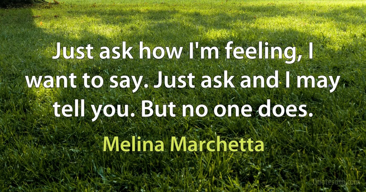 Just ask how I'm feeling, I want to say. Just ask and I may tell you. But no one does. (Melina Marchetta)