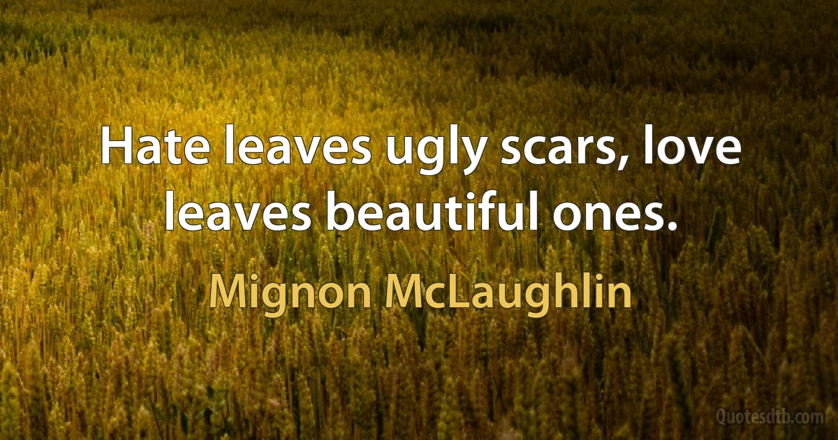 Hate leaves ugly scars, love leaves beautiful ones. (Mignon McLaughlin)