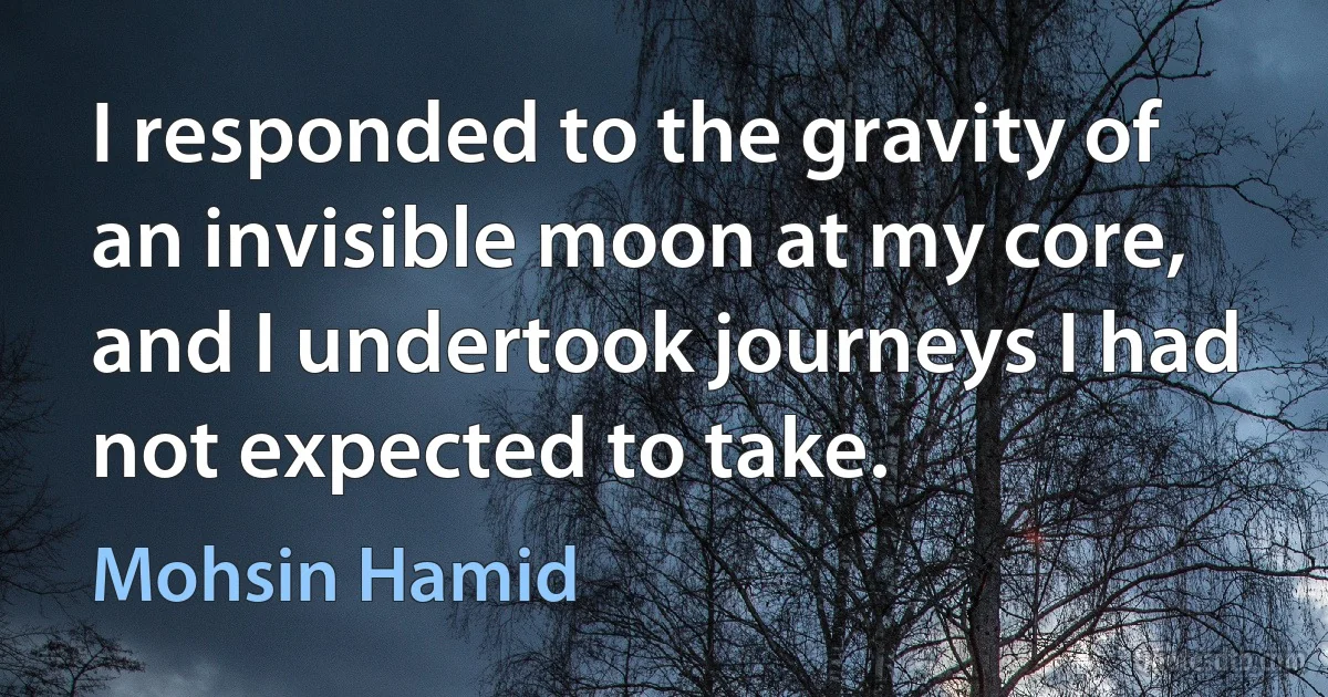 I responded to the gravity of an invisible moon at my core, and I undertook journeys I had not expected to take. (Mohsin Hamid)