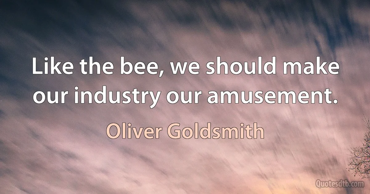 Like the bee, we should make our industry our amusement. (Oliver Goldsmith)