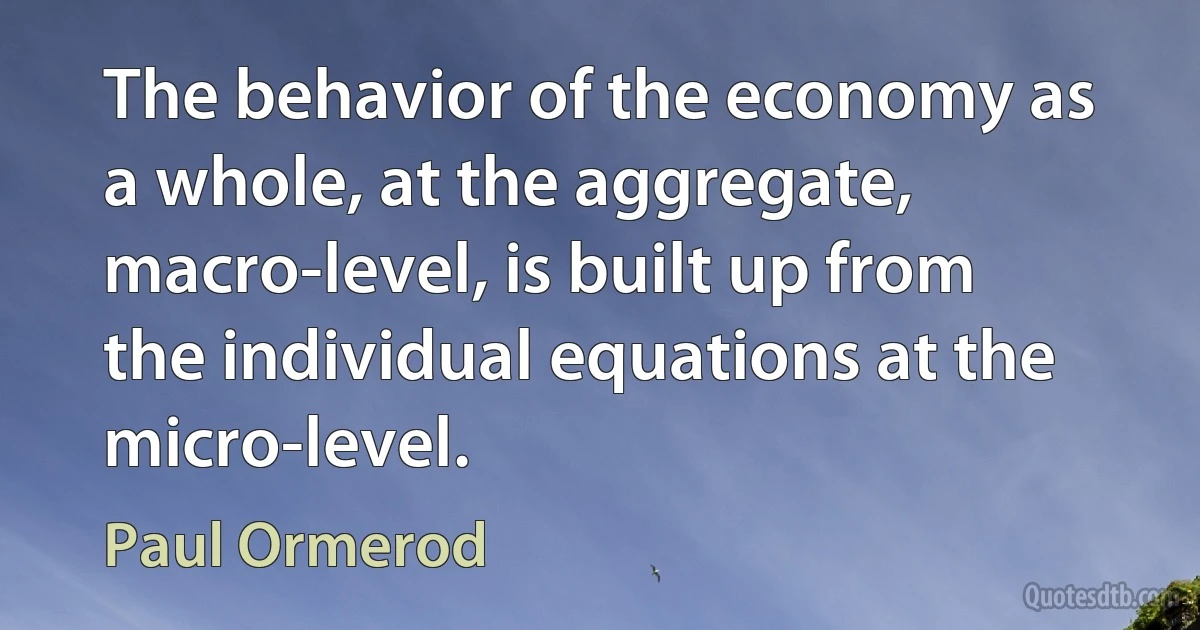 The behavior of the economy as a whole, at the aggregate, macro-level, is built up from the individual equations at the micro-level. (Paul Ormerod)