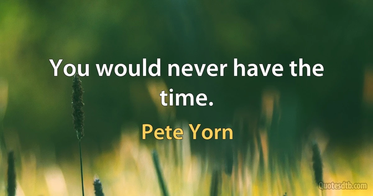 You would never have the time. (Pete Yorn)