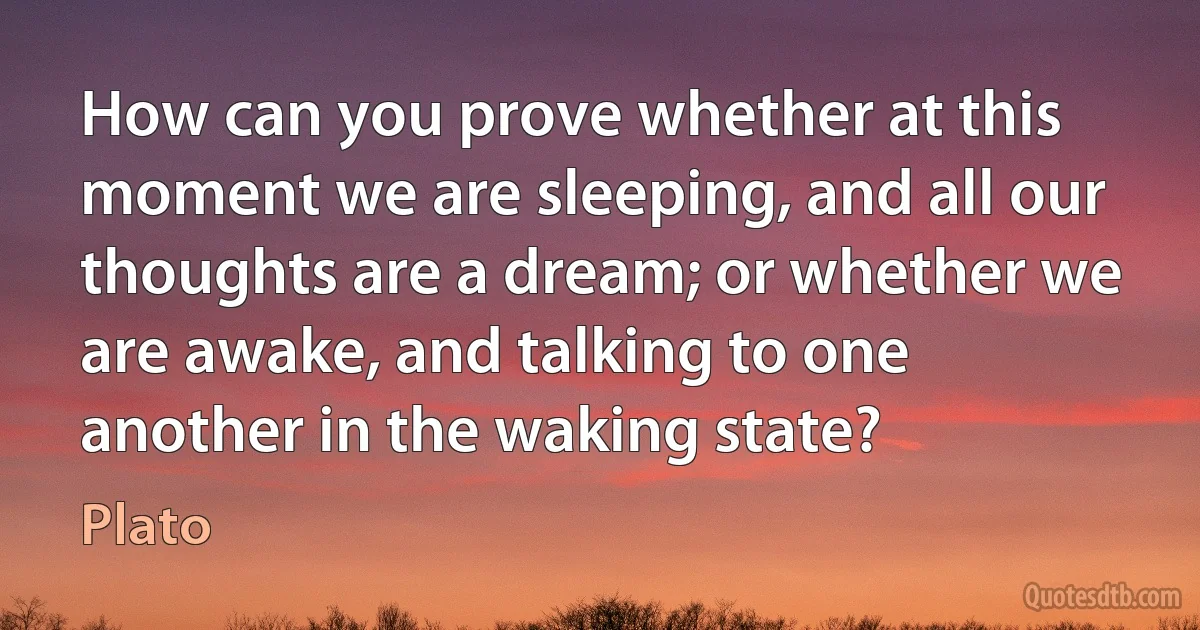 How can you prove whether at this moment we are sleeping, and all our thoughts are a dream; or whether we are awake, and talking to one another in the waking state? (Plato)