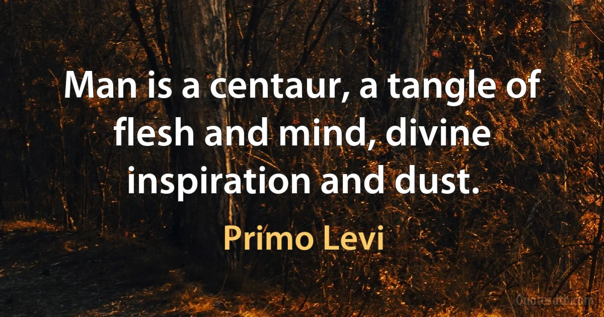 Man is a centaur, a tangle of flesh and mind, divine inspiration and dust. (Primo Levi)