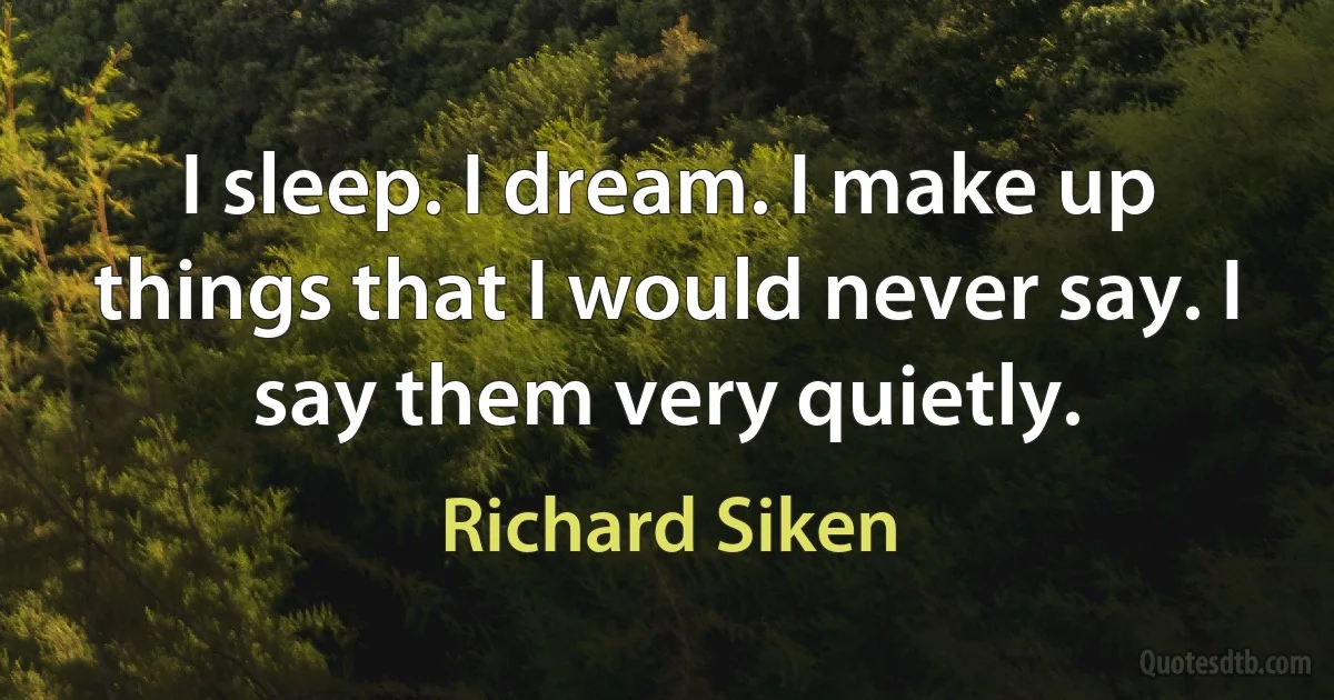 I sleep. I dream. I make up things that I would never say. I say them very quietly. (Richard Siken)