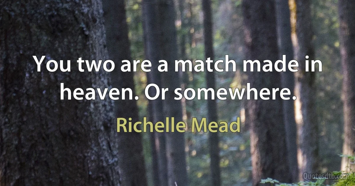 You two are a match made in heaven. Or somewhere. (Richelle Mead)