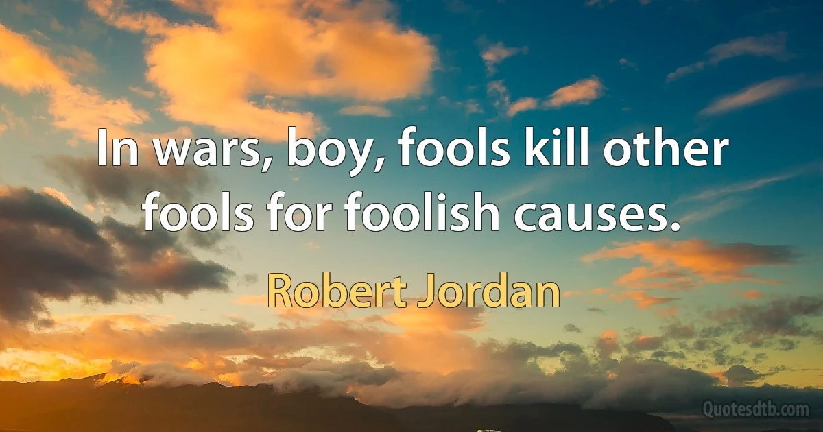 In wars, boy, fools kill other fools for foolish causes. (Robert Jordan)