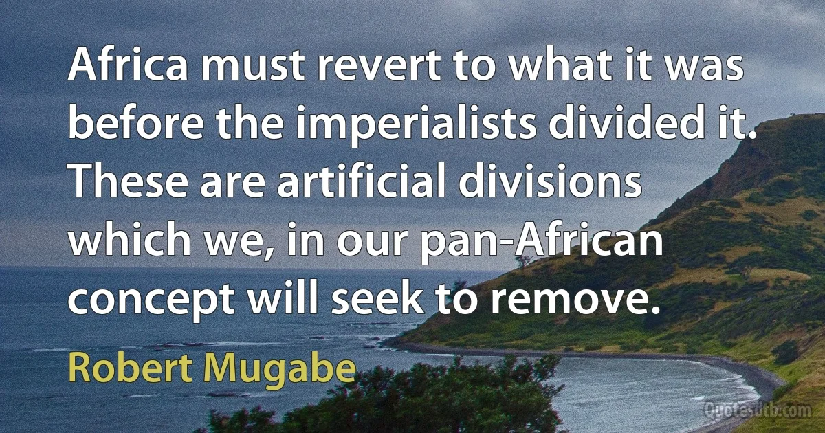 Africa must revert to what it was before the imperialists divided it. These are artificial divisions which we, in our pan-African concept will seek to remove. (Robert Mugabe)