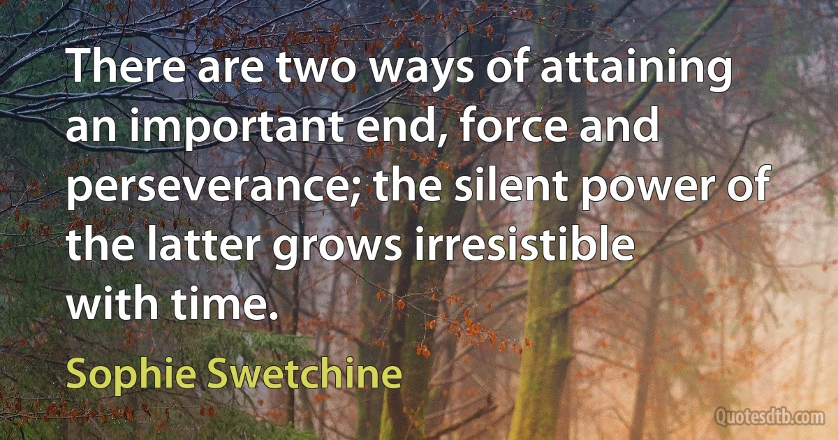 There are two ways of attaining an important end, force and perseverance; the silent power of the latter grows irresistible with time. (Sophie Swetchine)