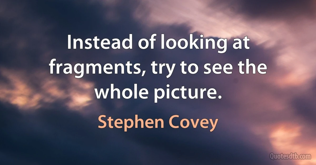 Instead of looking at fragments, try to see the whole picture. (Stephen Covey)