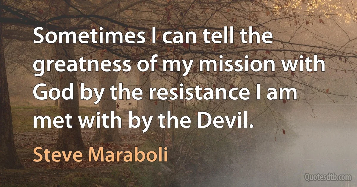 Sometimes I can tell the greatness of my mission with God by the resistance I am met with by the Devil. (Steve Maraboli)