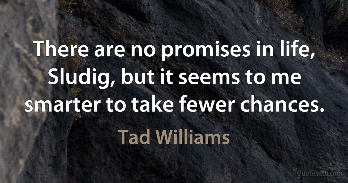 There are no promises in life, Sludig, but it seems to me smarter to take fewer chances. (Tad Williams)