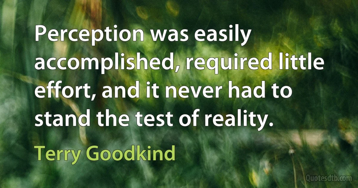 Perception was easily accomplished, required little effort, and it never had to stand the test of reality. (Terry Goodkind)