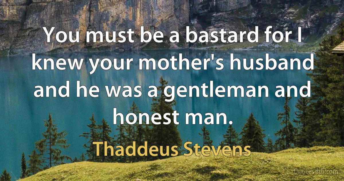 You must be a bastard for I knew your mother's husband and he was a gentleman and honest man. (Thaddeus Stevens)