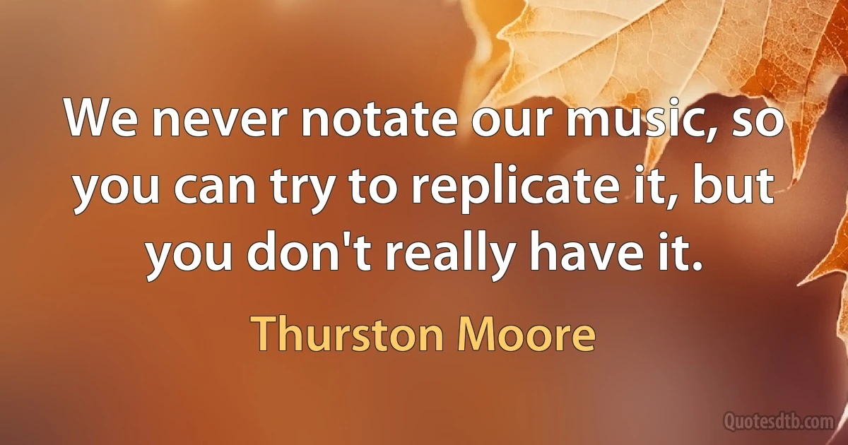 We never notate our music, so you can try to replicate it, but you don't really have it. (Thurston Moore)