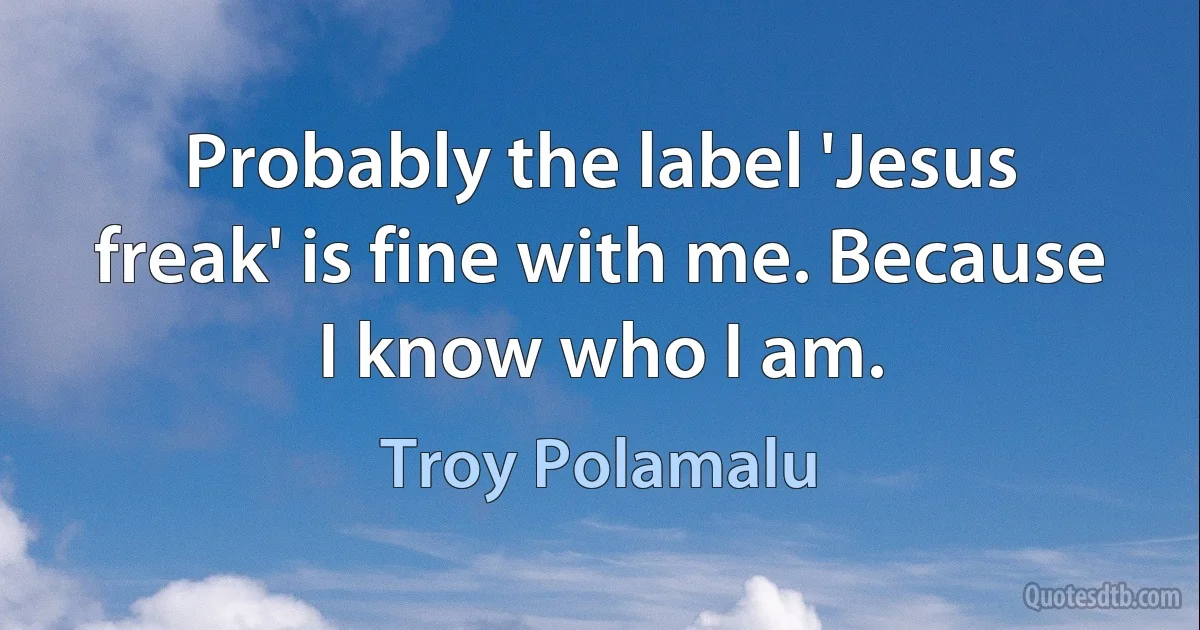 Probably the label 'Jesus freak' is fine with me. Because I know who I am. (Troy Polamalu)