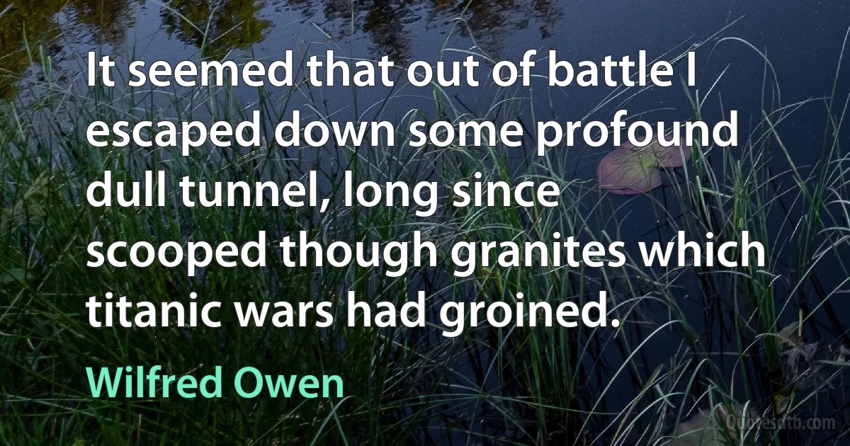 It seemed that out of battle I escaped down some profound dull tunnel, long since scooped though granites which titanic wars had groined. (Wilfred Owen)