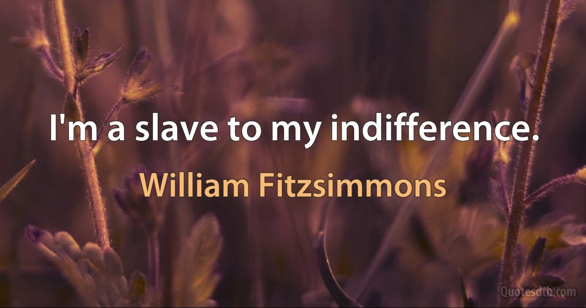 I'm a slave to my indifference. (William Fitzsimmons)