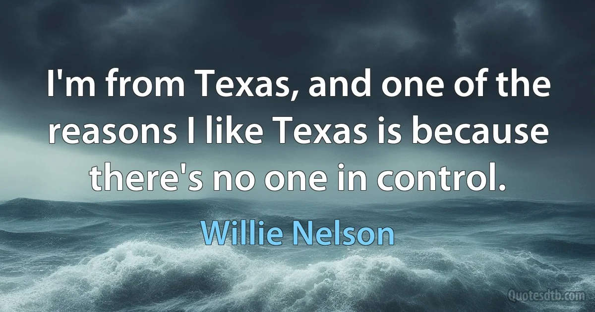 I'm from Texas, and one of the reasons I like Texas is because there's no one in control. (Willie Nelson)