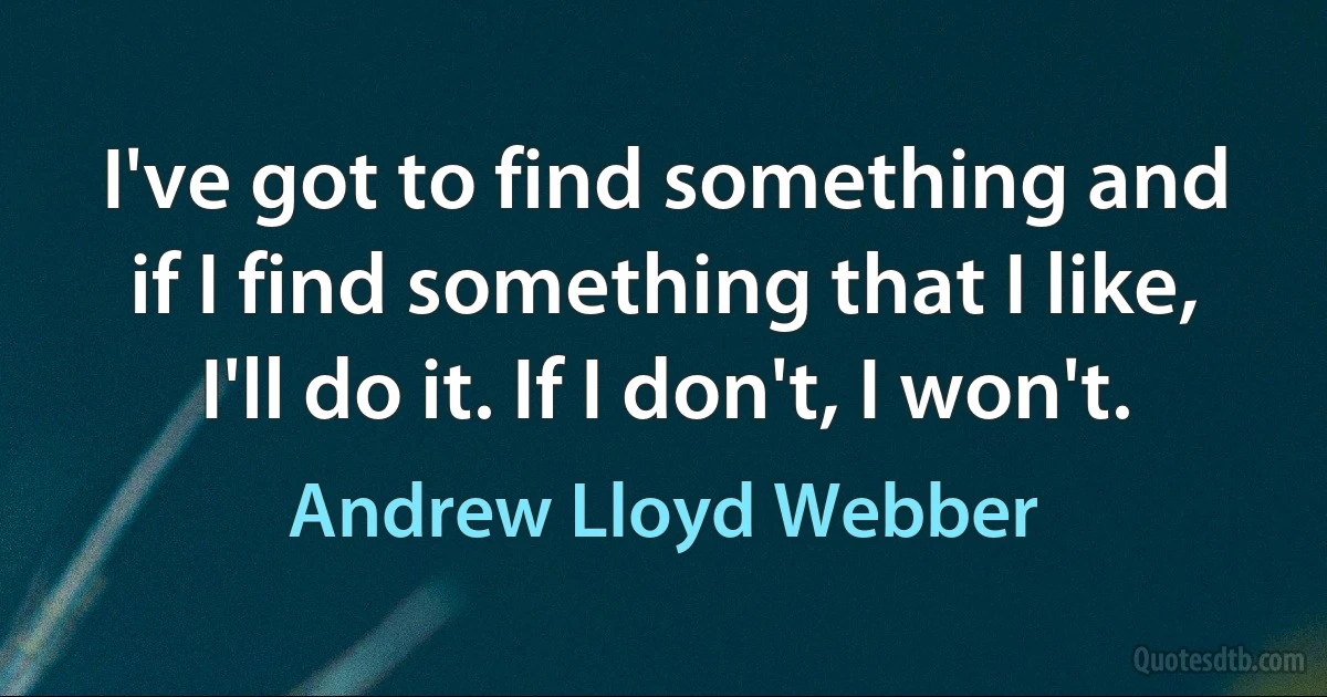 I've got to find something and if I find something that I like, I'll do it. If I don't, I won't. (Andrew Lloyd Webber)