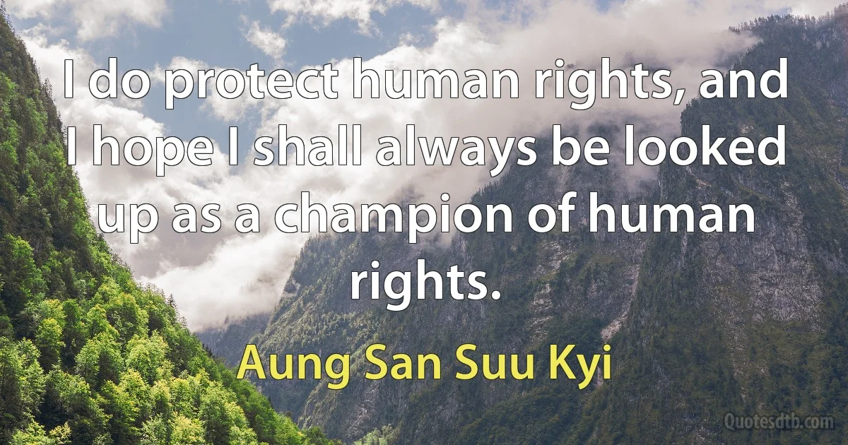 I do protect human rights, and I hope I shall always be looked up as a champion of human rights. (Aung San Suu Kyi)