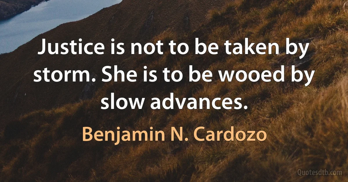 Justice is not to be taken by storm. She is to be wooed by slow advances. (Benjamin N. Cardozo)