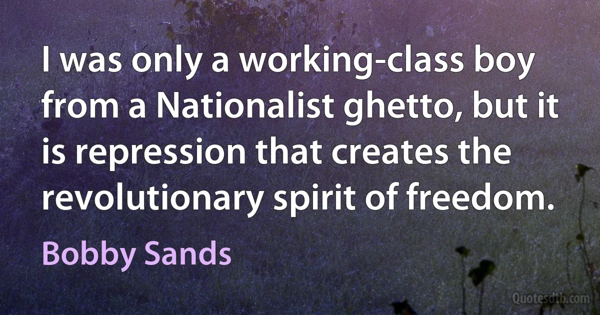 I was only a working-class boy from a Nationalist ghetto, but it is repression that creates the revolutionary spirit of freedom. (Bobby Sands)