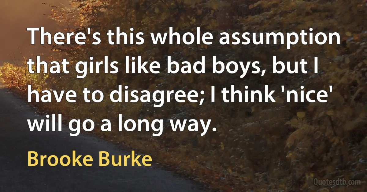 There's this whole assumption that girls like bad boys, but I have to disagree; I think 'nice' will go a long way. (Brooke Burke)