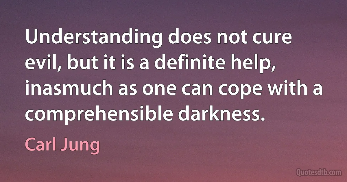 Understanding does not cure evil, but it is a definite help, inasmuch as one can cope with a comprehensible darkness. (Carl Jung)