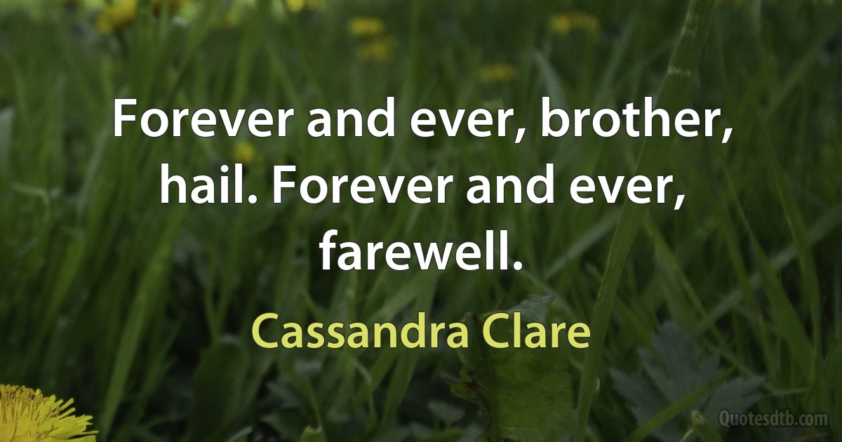 Forever and ever, brother, hail. Forever and ever, farewell. (Cassandra Clare)