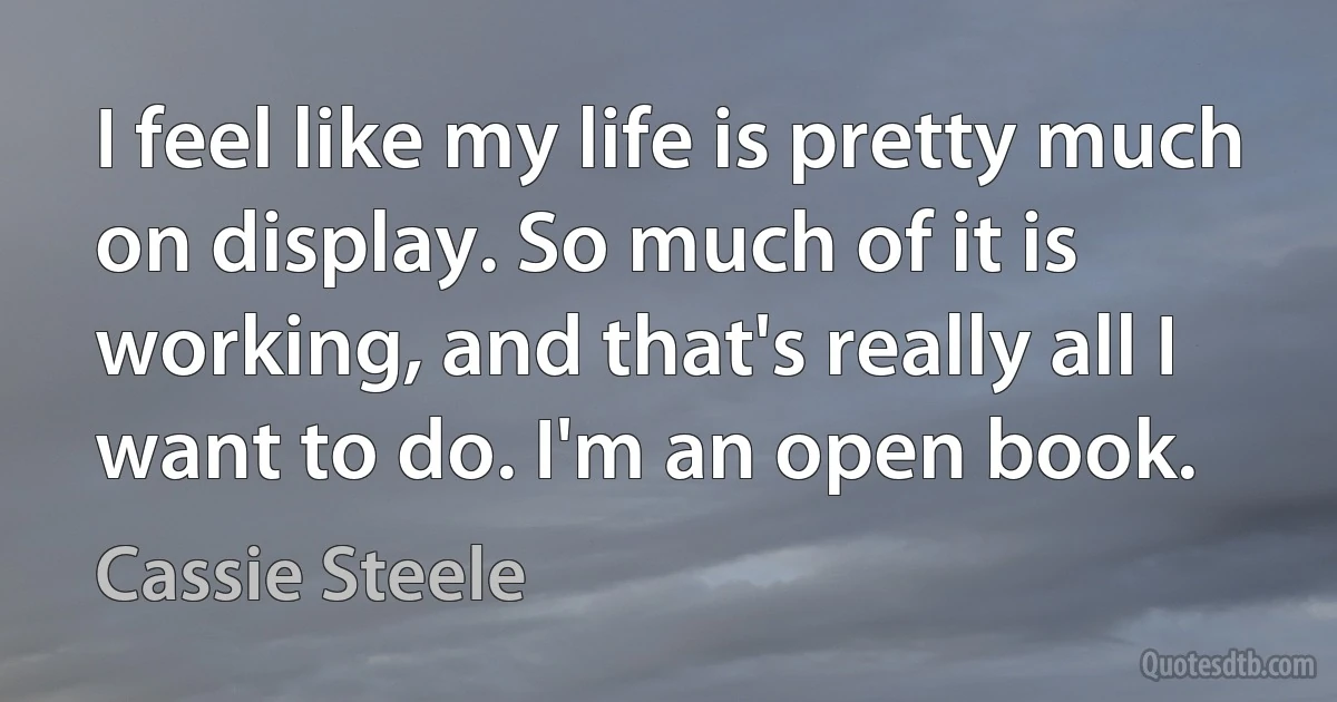 I feel like my life is pretty much on display. So much of it is working, and that's really all I want to do. I'm an open book. (Cassie Steele)