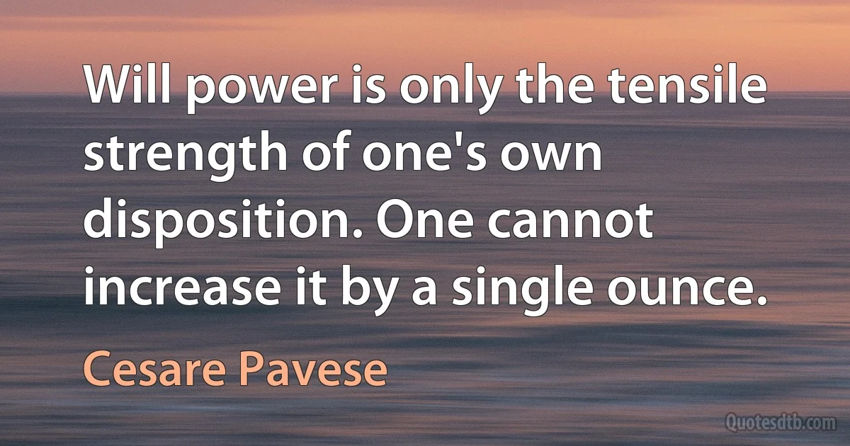 Will power is only the tensile strength of one's own disposition. One cannot increase it by a single ounce. (Cesare Pavese)