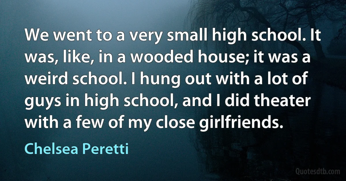 We went to a very small high school. It was, like, in a wooded house; it was a weird school. I hung out with a lot of guys in high school, and I did theater with a few of my close girlfriends. (Chelsea Peretti)