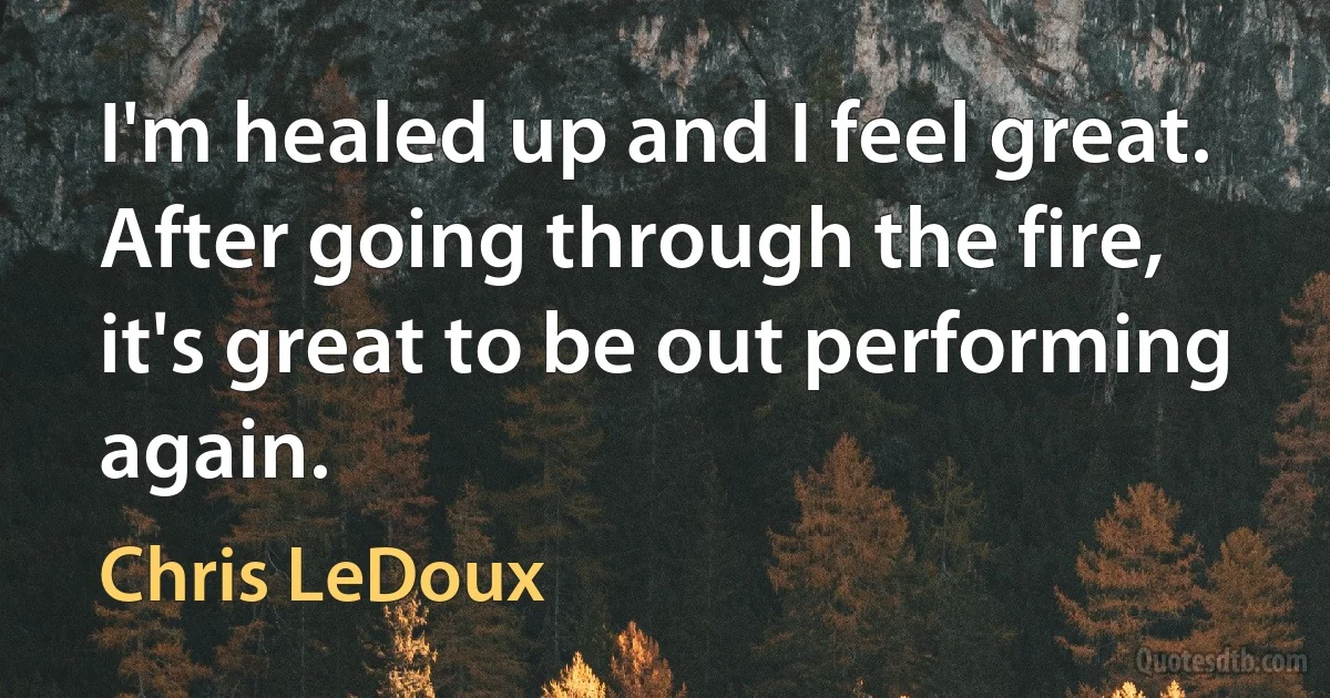 I'm healed up and I feel great. After going through the fire, it's great to be out performing again. (Chris LeDoux)