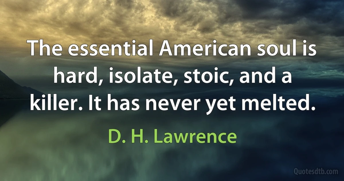 The essential American soul is hard, isolate, stoic, and a killer. It has never yet melted. (D. H. Lawrence)