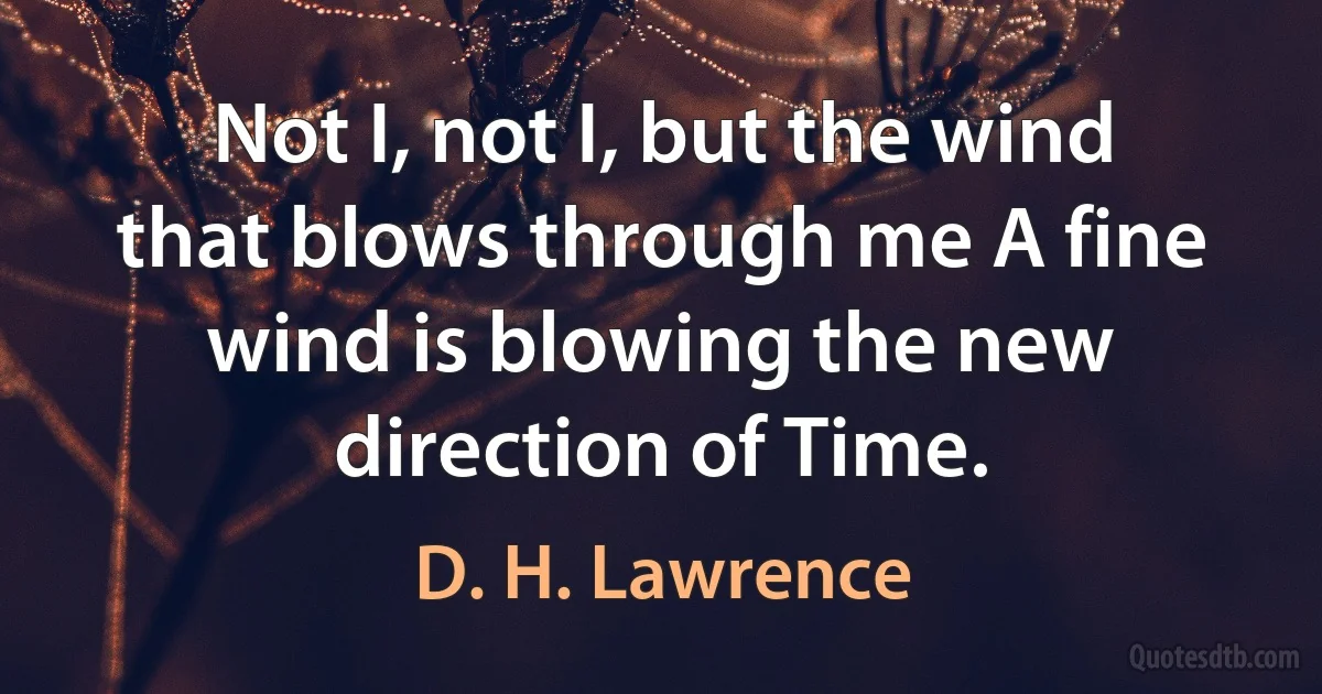 Not I, not I, but the wind that blows through me A fine wind is blowing the new direction of Time. (D. H. Lawrence)