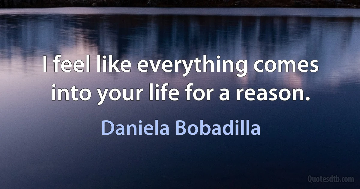 I feel like everything comes into your life for a reason. (Daniela Bobadilla)