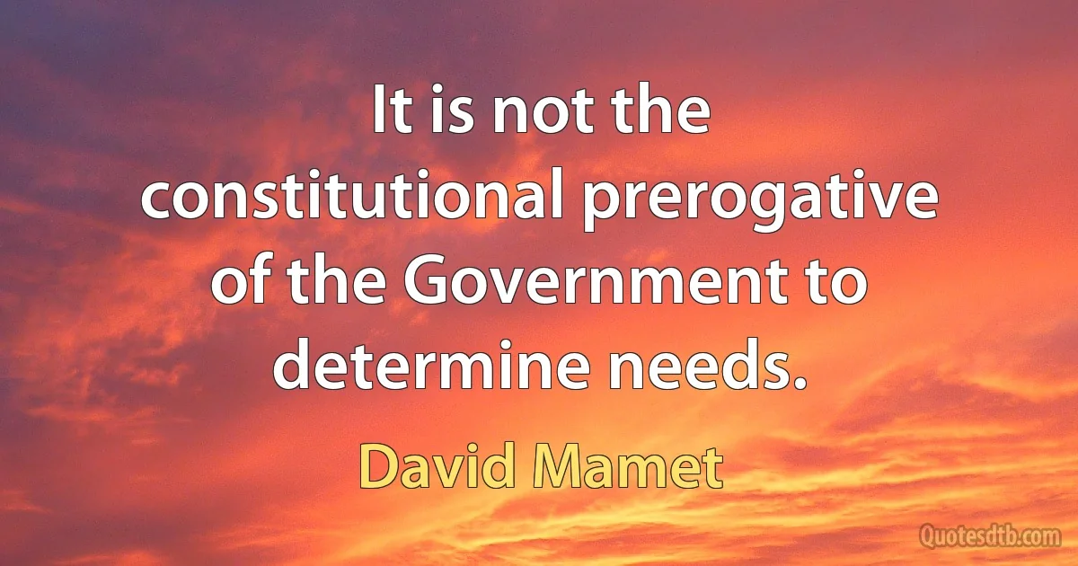 It is not the constitutional prerogative of the Government to determine needs. (David Mamet)