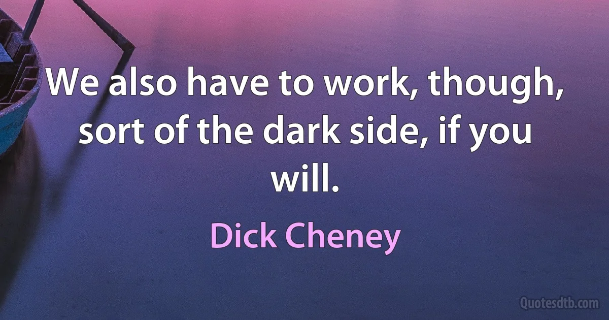 We also have to work, though, sort of the dark side, if you will. (Dick Cheney)