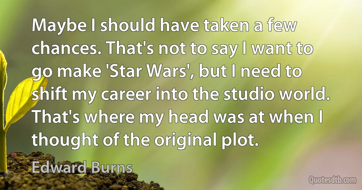 Maybe I should have taken a few chances. That's not to say I want to go make 'Star Wars', but I need to shift my career into the studio world. That's where my head was at when I thought of the original plot. (Edward Burns)