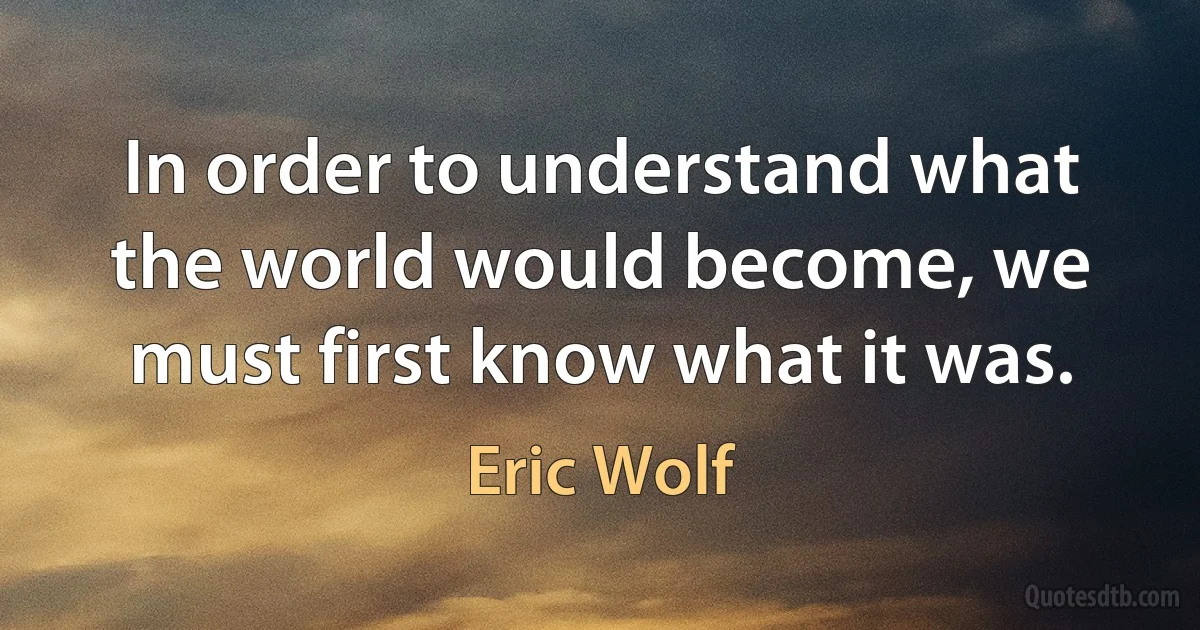 In order to understand what the world would become, we must first know what it was. (Eric Wolf)