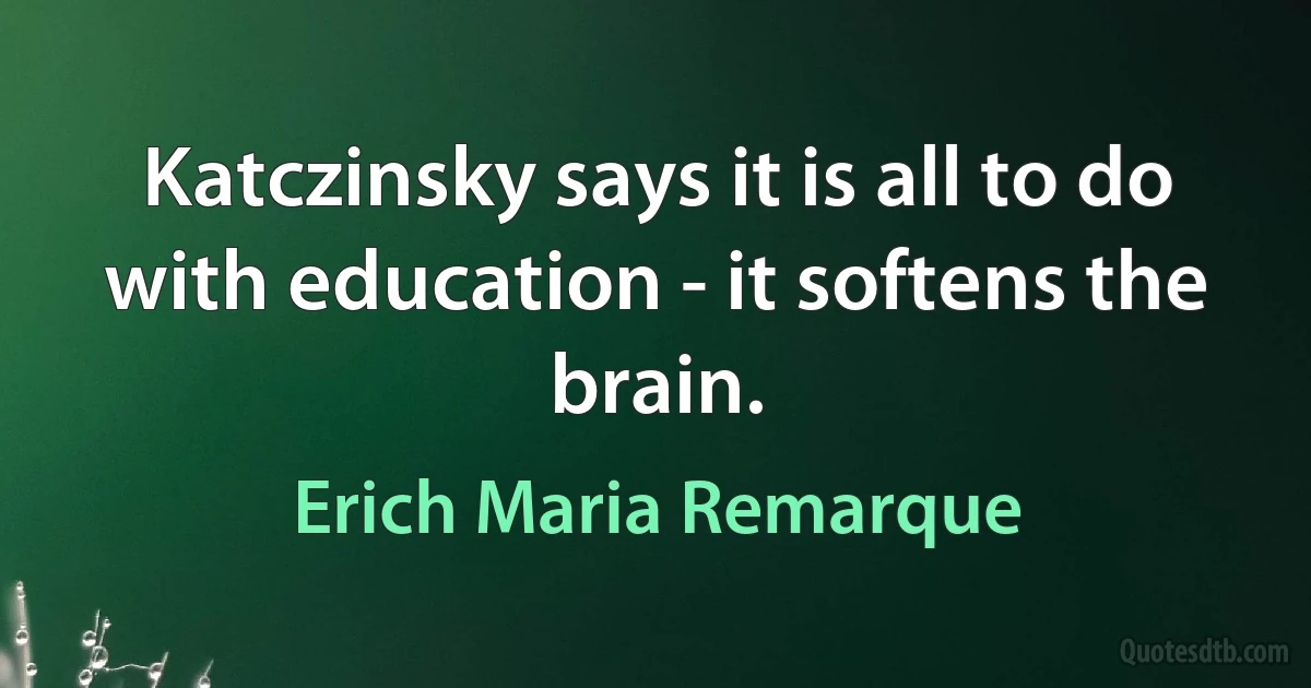 Katczinsky says it is all to do with education - it softens the brain. (Erich Maria Remarque)