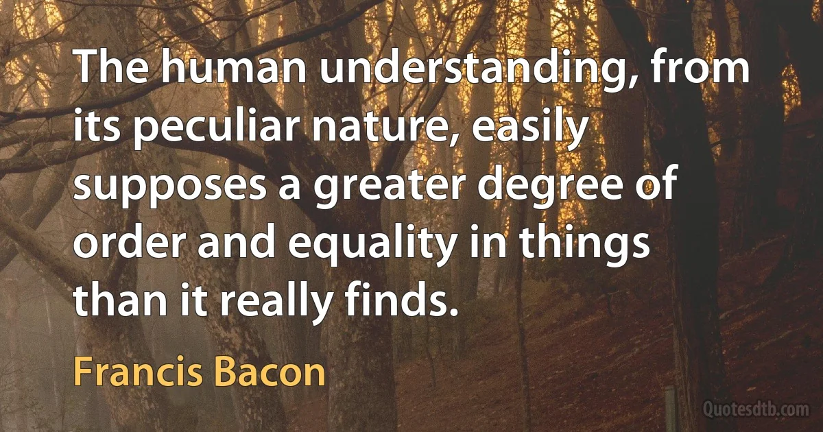 The human understanding, from its peculiar nature, easily supposes a greater degree of order and equality in things than it really finds. (Francis Bacon)