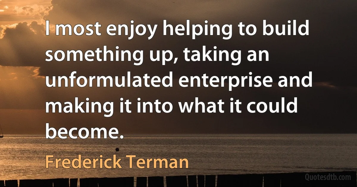 I most enjoy helping to build something up, taking an unformulated enterprise and making it into what it could become. (Frederick Terman)