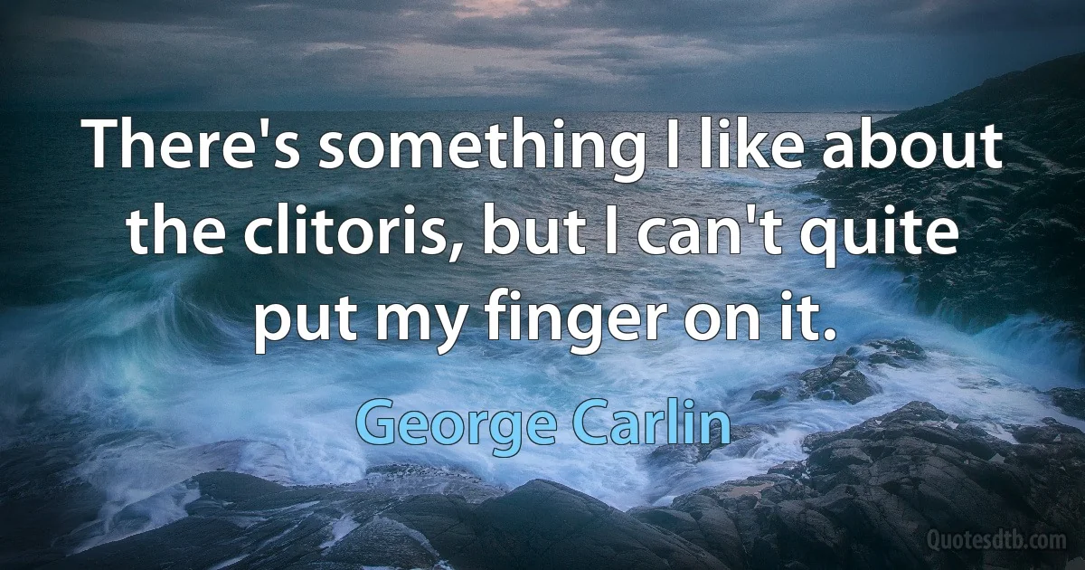 There's something I like about the clitoris, but I can't quite put my finger on it. (George Carlin)